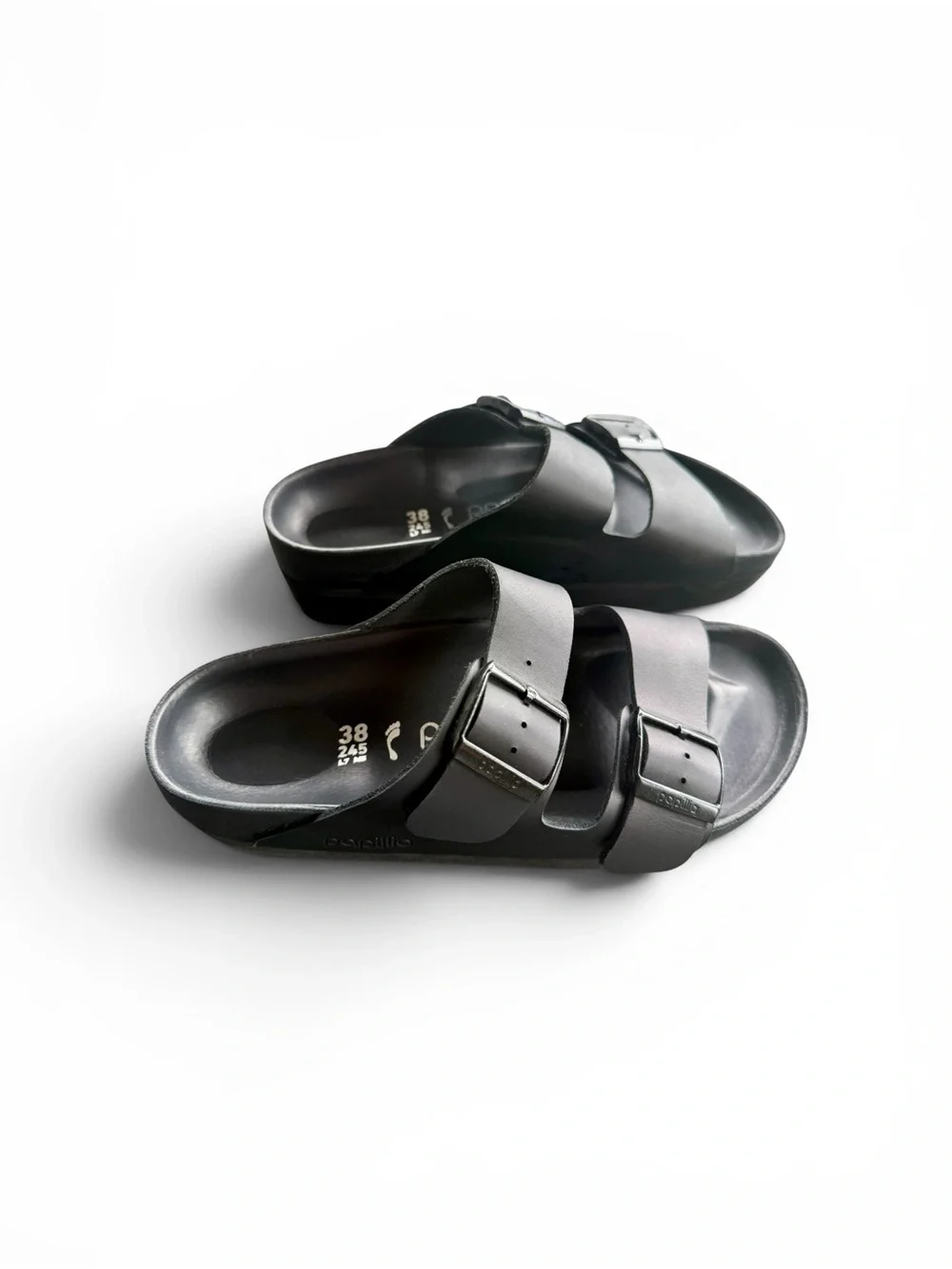 Birkenstock Papillio Arizona Flex Leather Platform Sandals • Black • Size 38